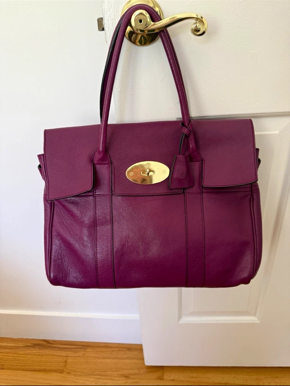 Mulberry Plum Leather Satchel with Gold Hardware
